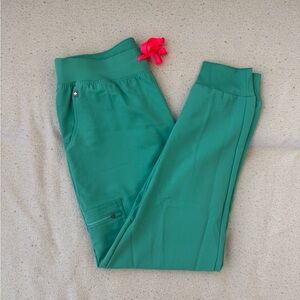 Figs Green Joggers with Red Tie Accent